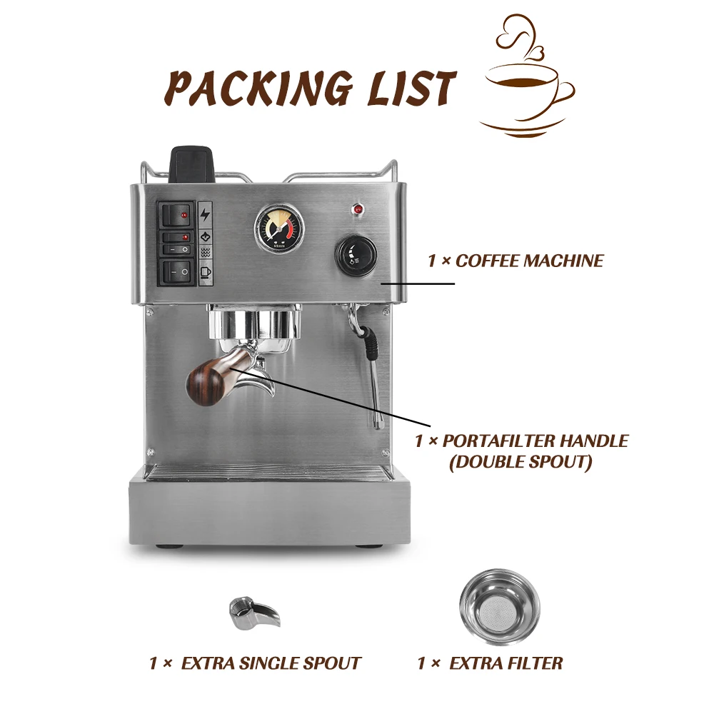 ITOP 3.5L Semi-automatic Espresso Coffee Maker Machine With Counter Tamper 9Bar Coffee Machine Stainless Steel 220-240V