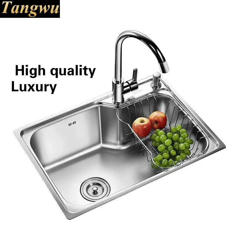 Free shipping Food grade 304 stainless steel kitchen sink 0.8 thick ordinary single trough washing dishes 58x43 CM