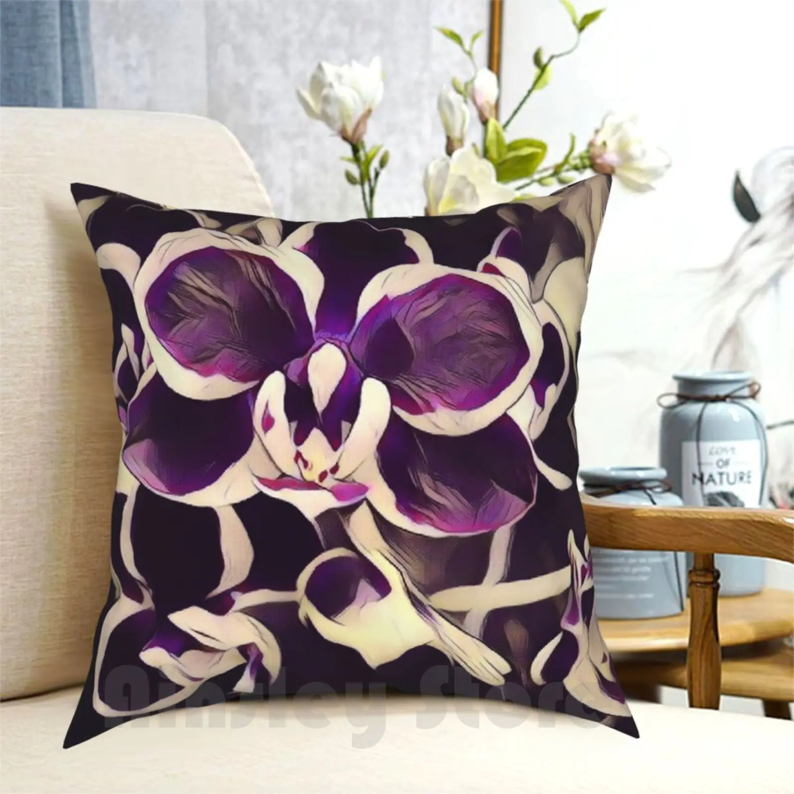 Purple Orchids Art Prints-More Styles Available Pillow Case Printed Home Soft Throw Pillow Artprints Graphics Unique