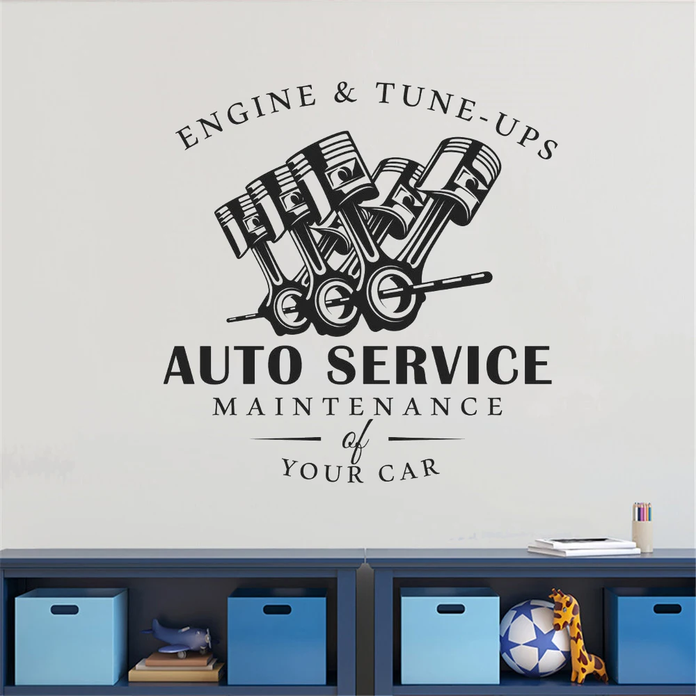 Auto Service Wall Sticker Engine And Tune Ups Decal  For Auto Garage Service Decoration Removable vinyl ph251