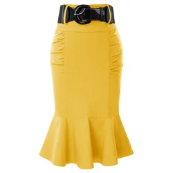 Sexy Womens Mermaid Tail Midi Skirt Hips Bodycon Pencil Skirt Matched Belt  Hips-wrapped Silhouette  Concealed Zipper