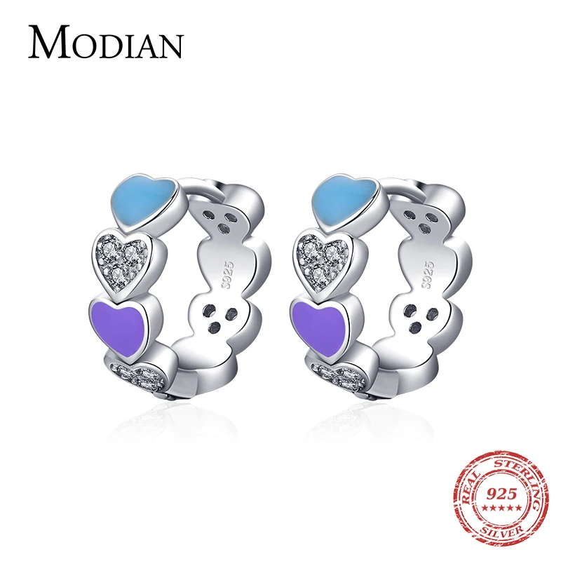 

Modian 100% 925 Sterling Silver Trendy Clear CZ Heart Enamel Rainbow Color Hoop Earrings For Women 2021 New Female Jewelry Arete