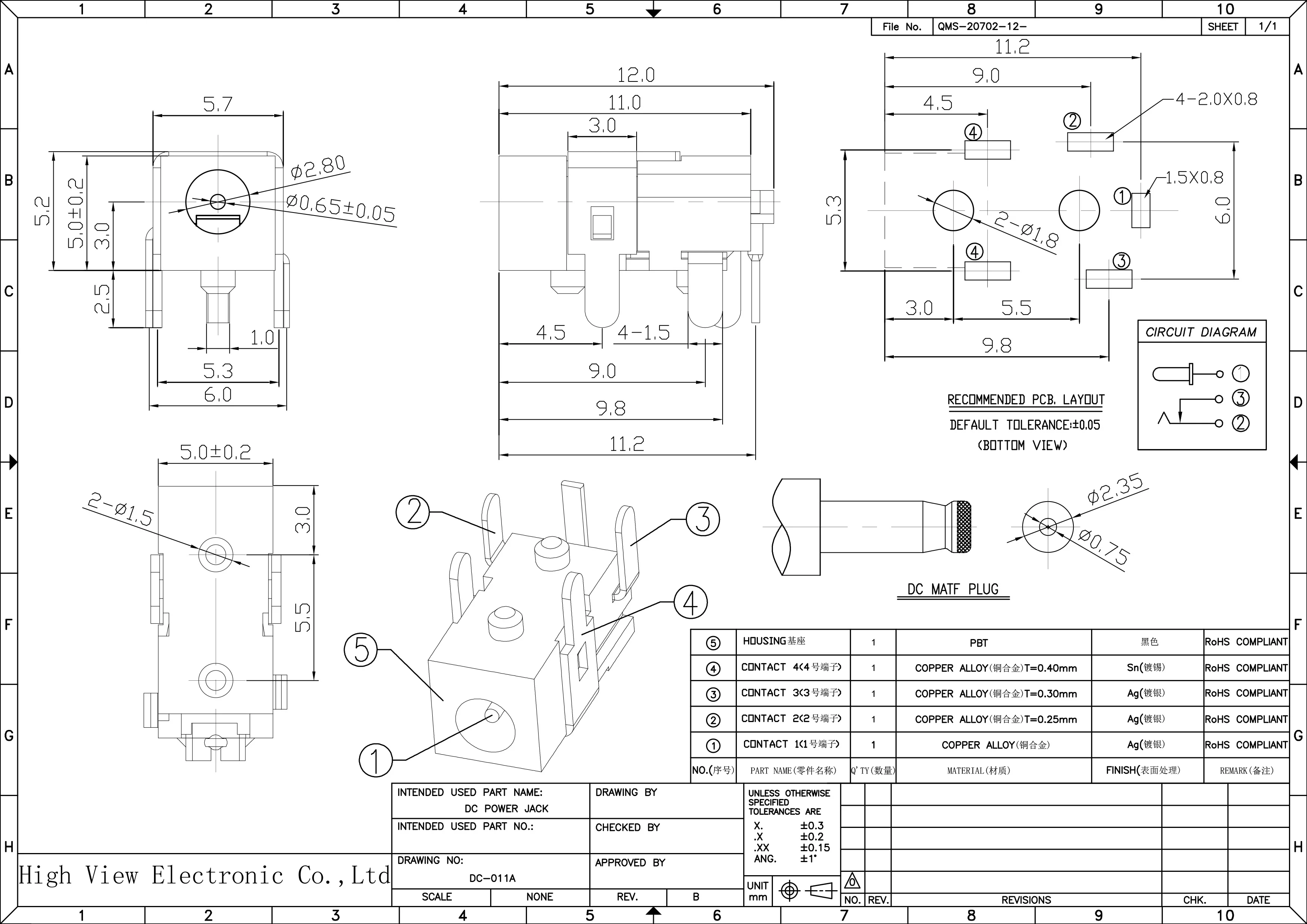 Conector de CC de DC-011A, conector hembra de alimentación de CC de 2,5x0,7mm, montaje DIP PCB para tableta, notebook, teléfono, carga de audio, 10 Uds.