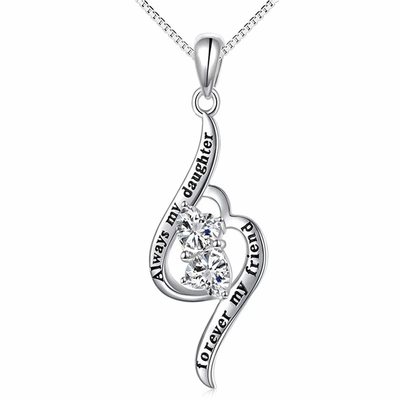 Always My Sister Daughter Mother Forever  Friend Love Heart Silver Necklace