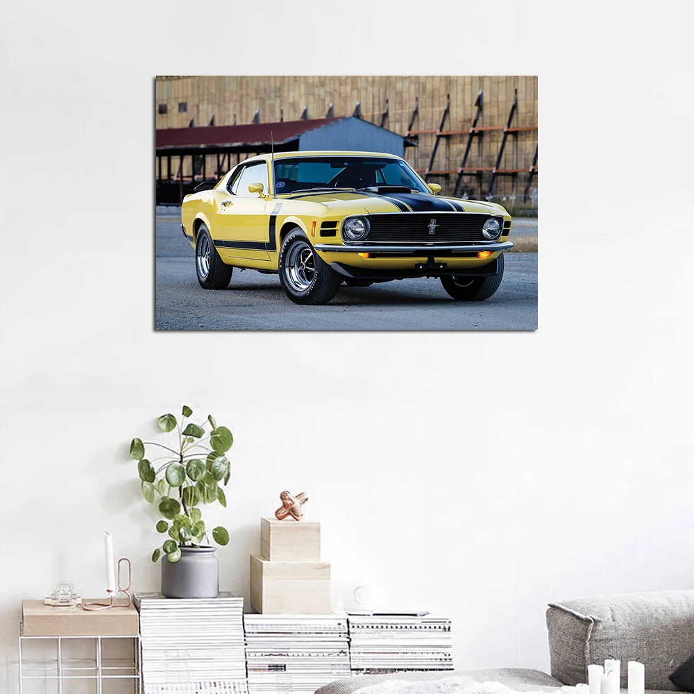 1970 Mustang Boss 302 Muscle Car Poster Canvas Paintings Wall Art Vehicle Pictures Prints for Room Home Decor DIY Frame