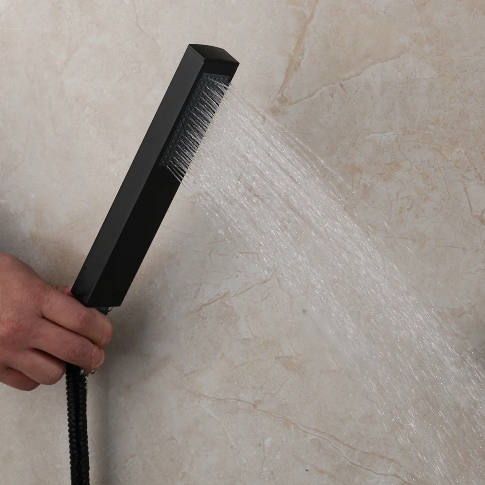 Imagem -06 - Zappo-conjunto de Torneira tipo Cascata Ducha Banheiro Preto Fosco Conjunto de Banheira Chuveiro Quadrado Giratório