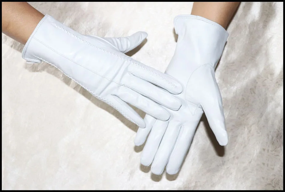 Leather gloves women's sheepskin flannel lining winter warmth high-grade black touch screen color leather gloves driving new