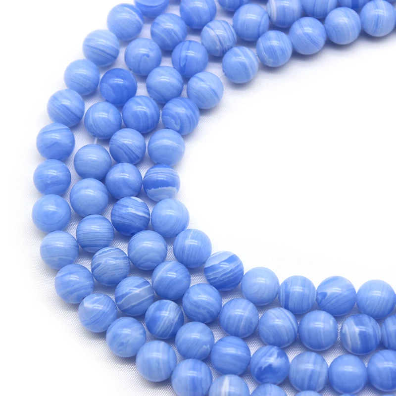 Blue Lace Agates Stone Chalcedony  Round Loose Spacer Beads 4 6 8 10 12MM Pick Size For Jewelry Making DIY Bracelet