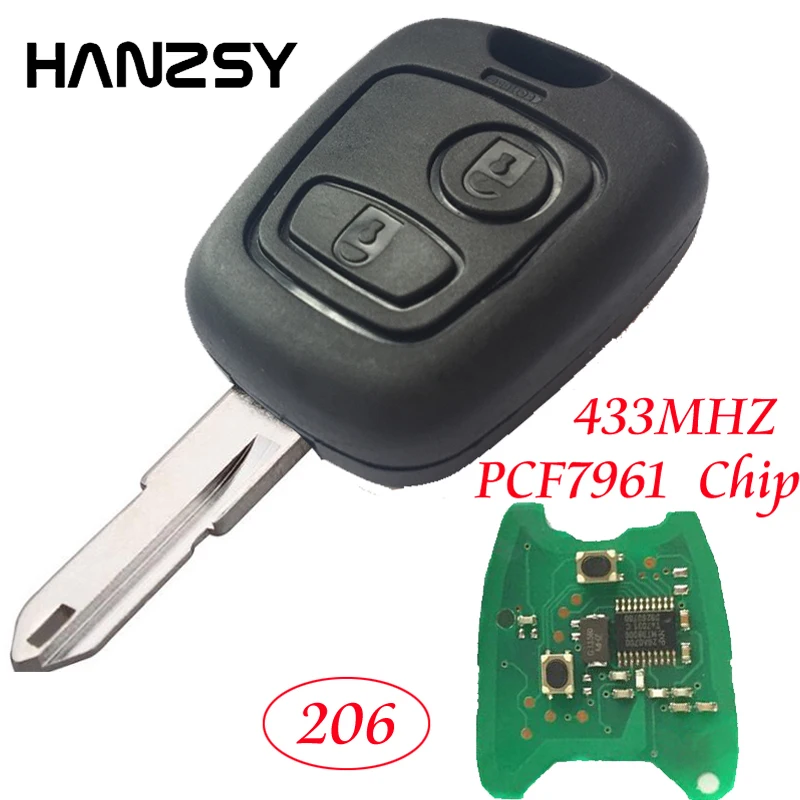 2 tasto Chiave A Distanza di Misura Per PEUGEOT 206 Auto Chiave PCF7961 Chip ID46 433MHZ Con Transponder NE73 Lama/NO Logo