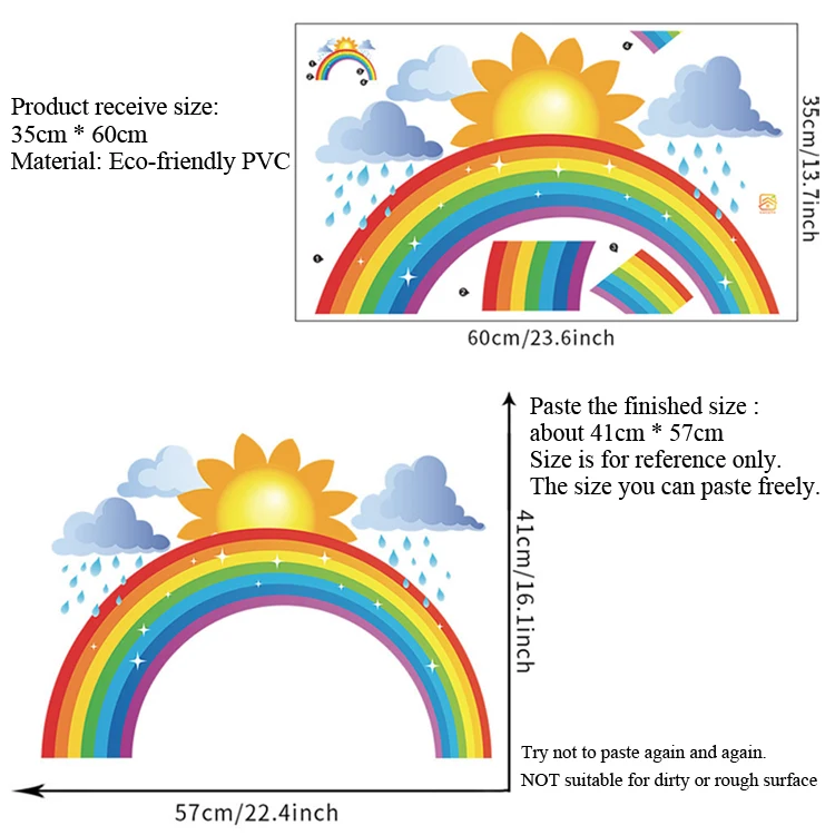 Regenbogen-Wolken, Regen, Sonne, Wandaufkleber, Heimdekoration für Baby- und Kinderzimmer, Schlafzimmer-Dekoration, Cartoon-Tapete, selbstklebende Aufkleber – Detail 1
