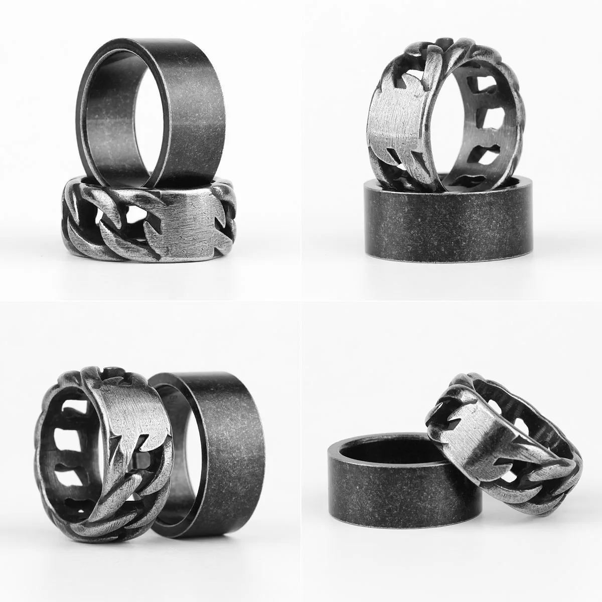 Retro Old Black Round Simple Stainless Steel Mens Rings Punk Hip Hop for Male Boyfriend Biker Jewelry Creativity Gift Wholesale