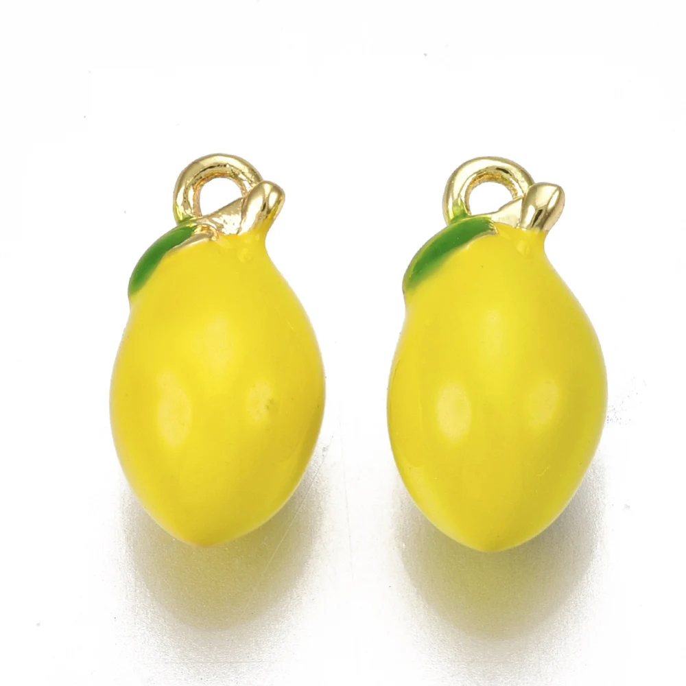 50pcs Brass Enamel Charms Pandants Lemon Pear Strawberry Fruit Theme Cute Pandant for DIY necklace Bracelet jewelry making Decor