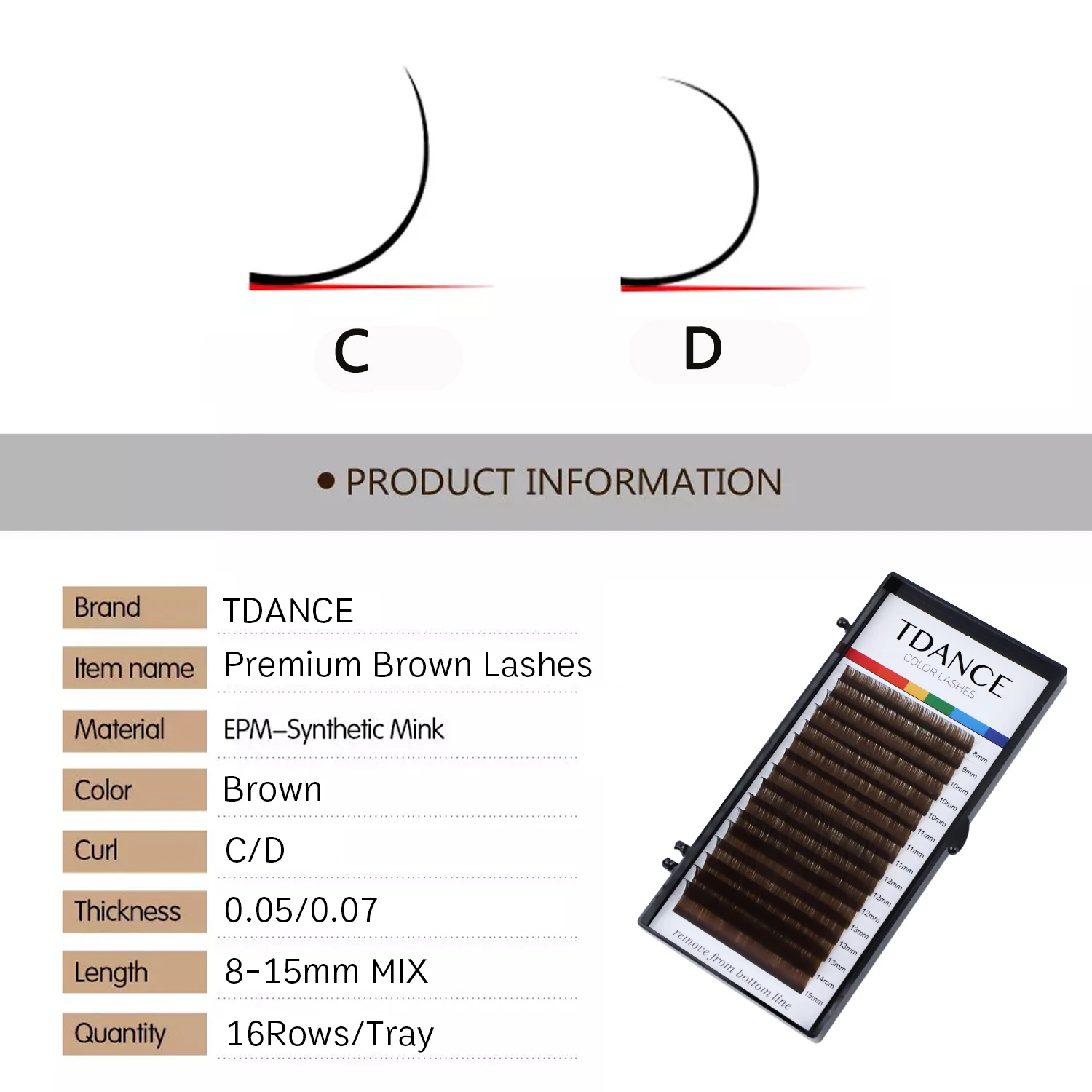 Tdance dunkelbraune Wimpern verlängerung 16 Linien super weiches natürliches synthetisches Nerz Make-up profession elle individuelle falsche Wimpern – Detail 2