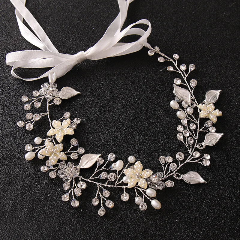 Floralbride Alloy Rhinestones Crystal Pearls Flower Leaf Bridal Headband Wedding Hair Vine Hair Accessories Women Hair Jewelry
