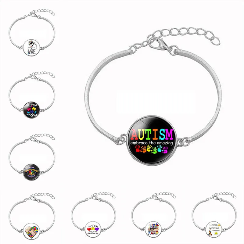 BTWGL Autism My Child Is Autistic Bracelets Superhero Autism Asperger Buckle Leather Bracelet AUTISM MOM Jigsaw Bracelet