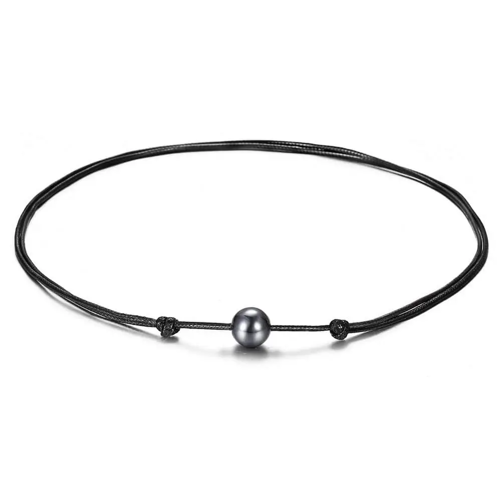 Simple Bead Leather Choker for Men Boys Hematite Metal Stone Rope Neklace Teen Jewelry Adjustable DN131