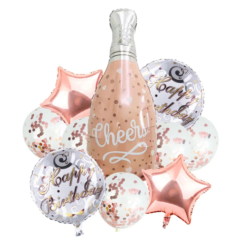 10 Stück goldene Champagnerflaschen-Folienballons mit Konfetti, Latexballon, Weinflasche, Globos, Geburtstagsparty-Dekorationen – Detail 4