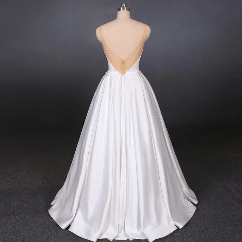 LSDZ20 White Simple Attractive Spaghetti Straps Sleeveless Wedding Dress 2021 Sequined Beading A-Line