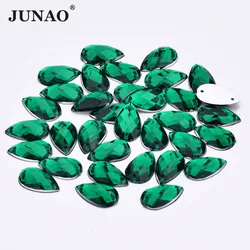 JUNAO 8*13mm 18*25mm verde scuro cucito a goccia Strass Flatback Strass cristallo per cucito vestiti artigianato