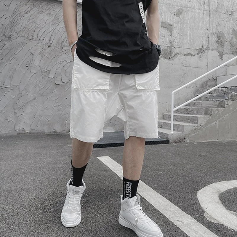 

Summer Streetwear Thin Section Mens Harem Shorts Loose Fit Drawstring Casual Trousers Hip Hop Knee Length Drop Crotch Shorts Men