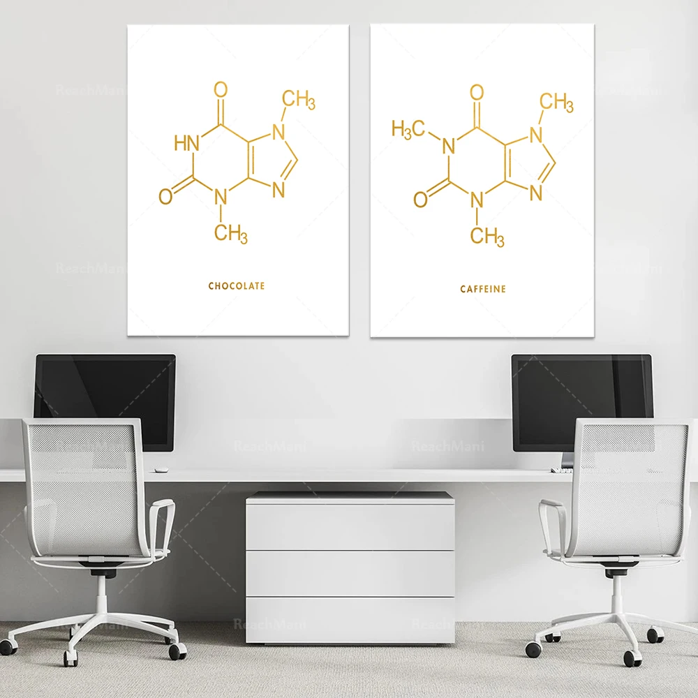 Chocolate and Caffeine Molecular Foil Printing Set 2-Chocolate Molecule-Coffee Molecule-Science Lab Decoration Poster