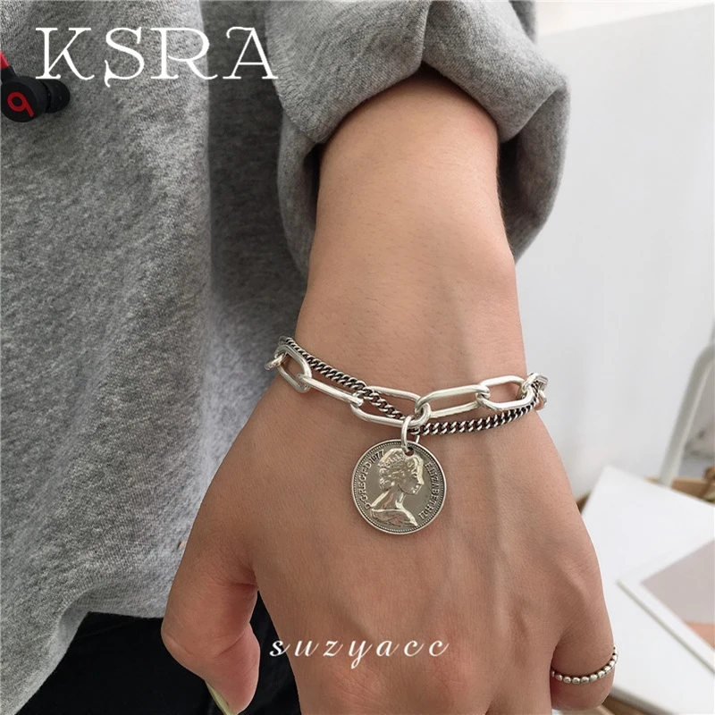 2020 Vintage Portrait OT Buckle Bracelet For Women  Silver Color Thick Chain Charm Bracelets Statement Fashion Jewelry 2020 New