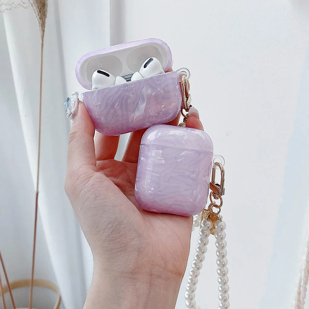 Ốp Lưng Thời Trang Cao Cấp Dành Cho Apple Airpods Tai Pro 2 3D Ngọc Trai Vòng Tay Vỏ Ốc Xà Cừ Móc Khóa Mềm Tai Nghe Chụp Tai Bao Phụ Kiện Trường Hợp Cho Tai Nghe AirPods 3 2