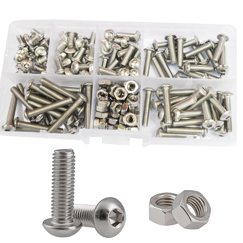 M2 M3 M4 M5 M6 Machine Hex Schroef Set Bouten En Moeren 304 Rvs Inbus Ronde Hoofd moer Assortiment Kit