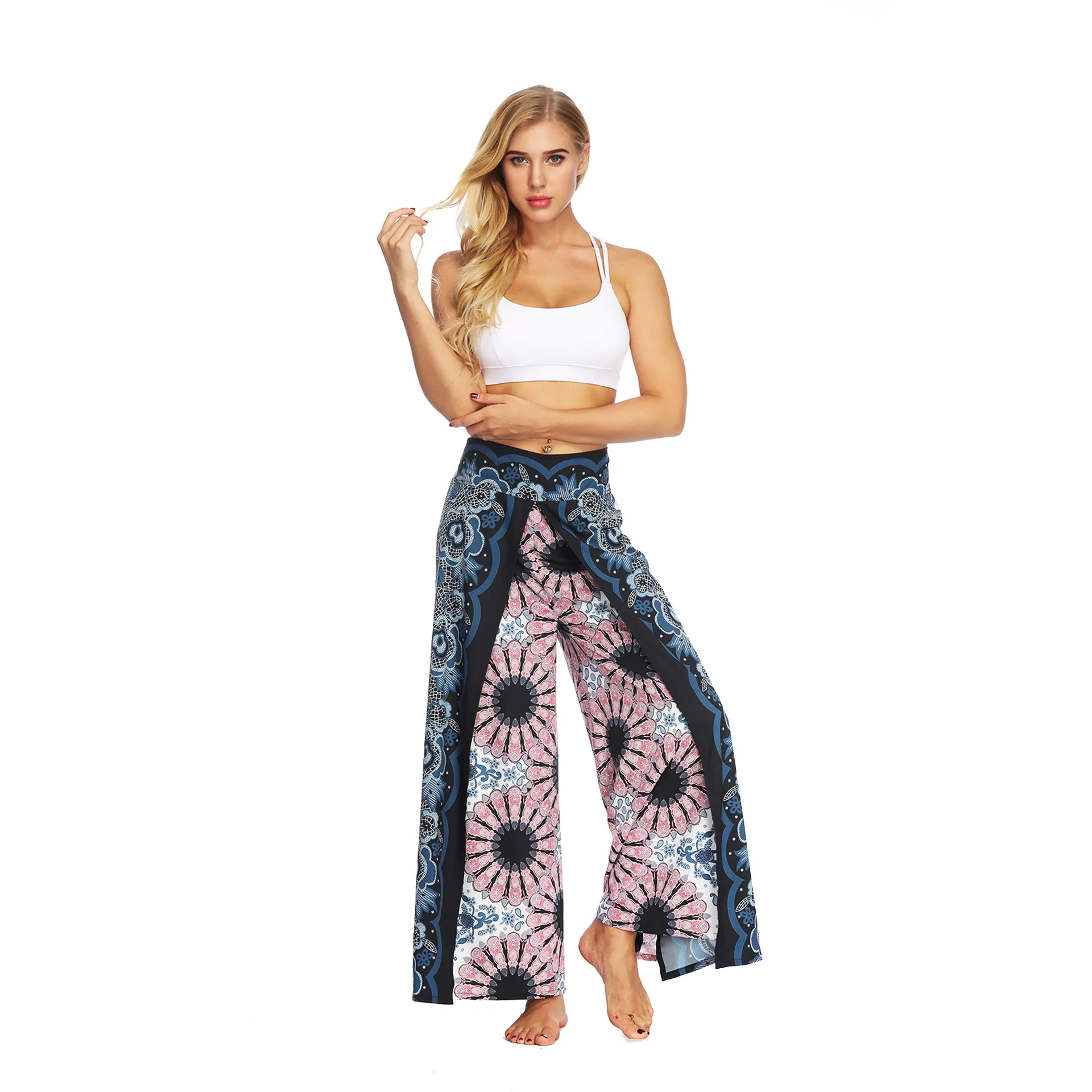 

Casual Floral Print Boho Yoga Harem Jogger Pants Belted Summer Beach High Waist Wide Leg Trousers Bohemian Gypsy Hippie Style