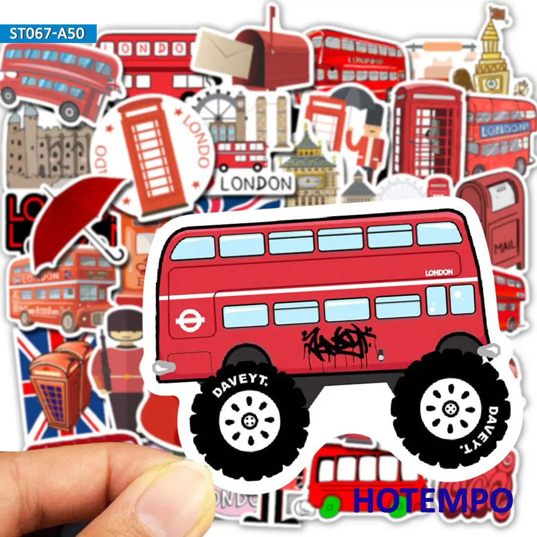 50pcs Red London Cultural Landmark Travel Style Cartoon Decal Stickers Pack for KIds DIY Stationery Phone Laptop Luggage Sticker