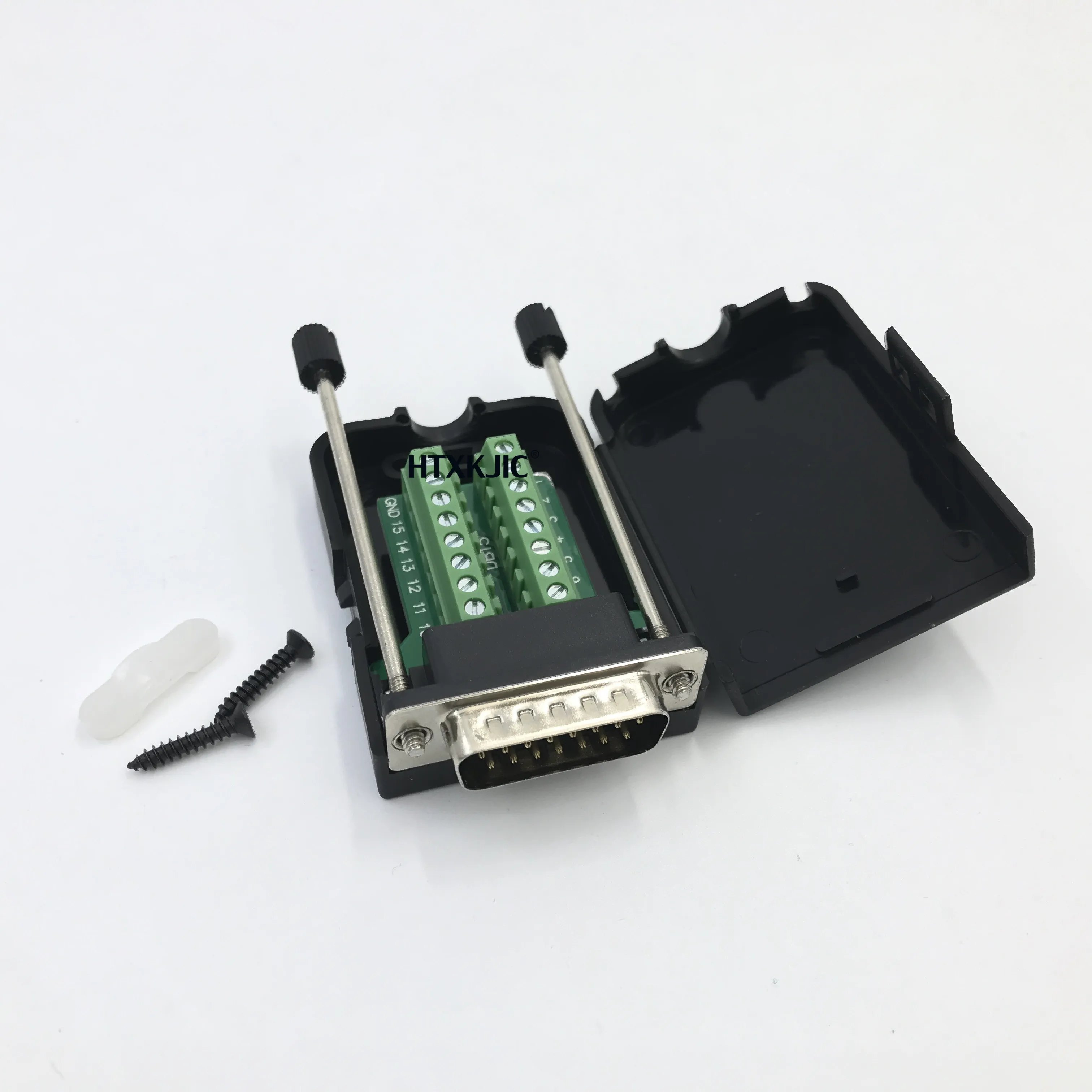 DB15 موصلات D-SUB أنثى ذكر 2 صف 15 دبوس التوصيل اندلاع محطات مجلس برغي ربط نوع الجوز غطاء بلاستيكي أسود