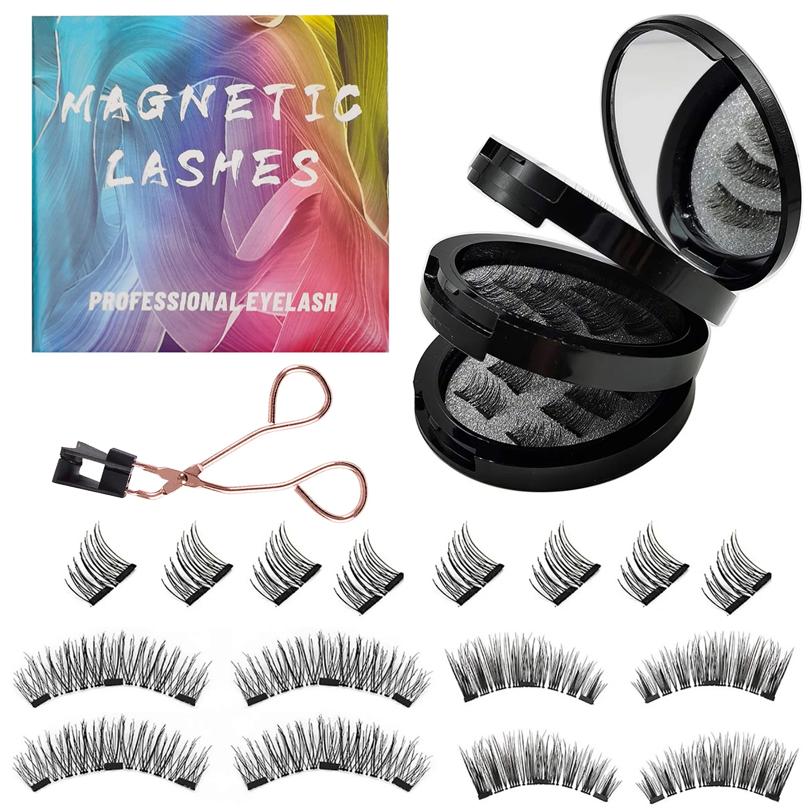 3 Pair 3D Reusable Magnetic Eyelashes Set Long Lasting Mink Thick Faux Cils Magnetique Natural False Eye Lashes+Tweezers Set