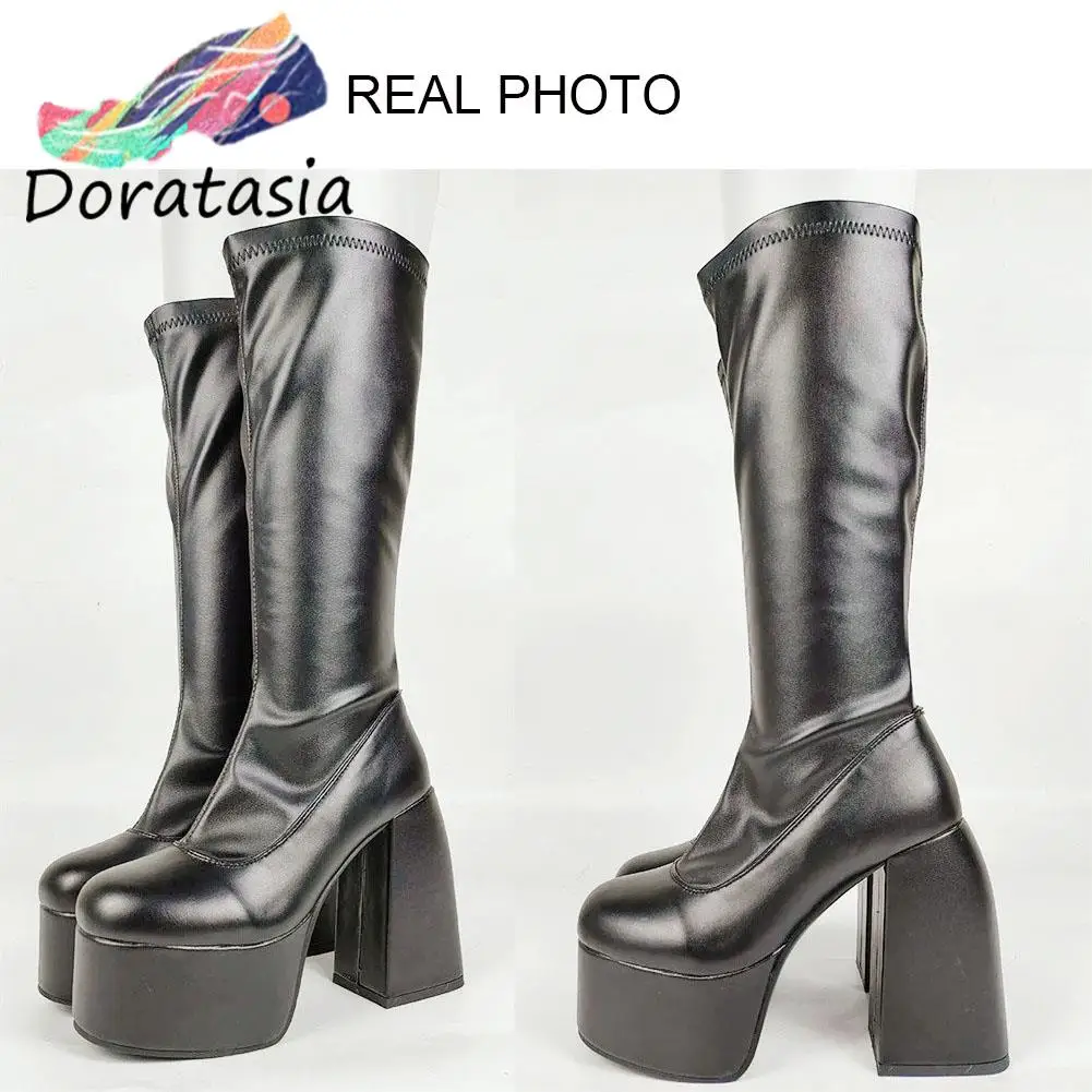 DORATASIA Plus Size 48 INS Brand High Heel Platform women\'s Boots Sexy Trendy Quality Fashion Punk Goth Women Motorcycle Shoes