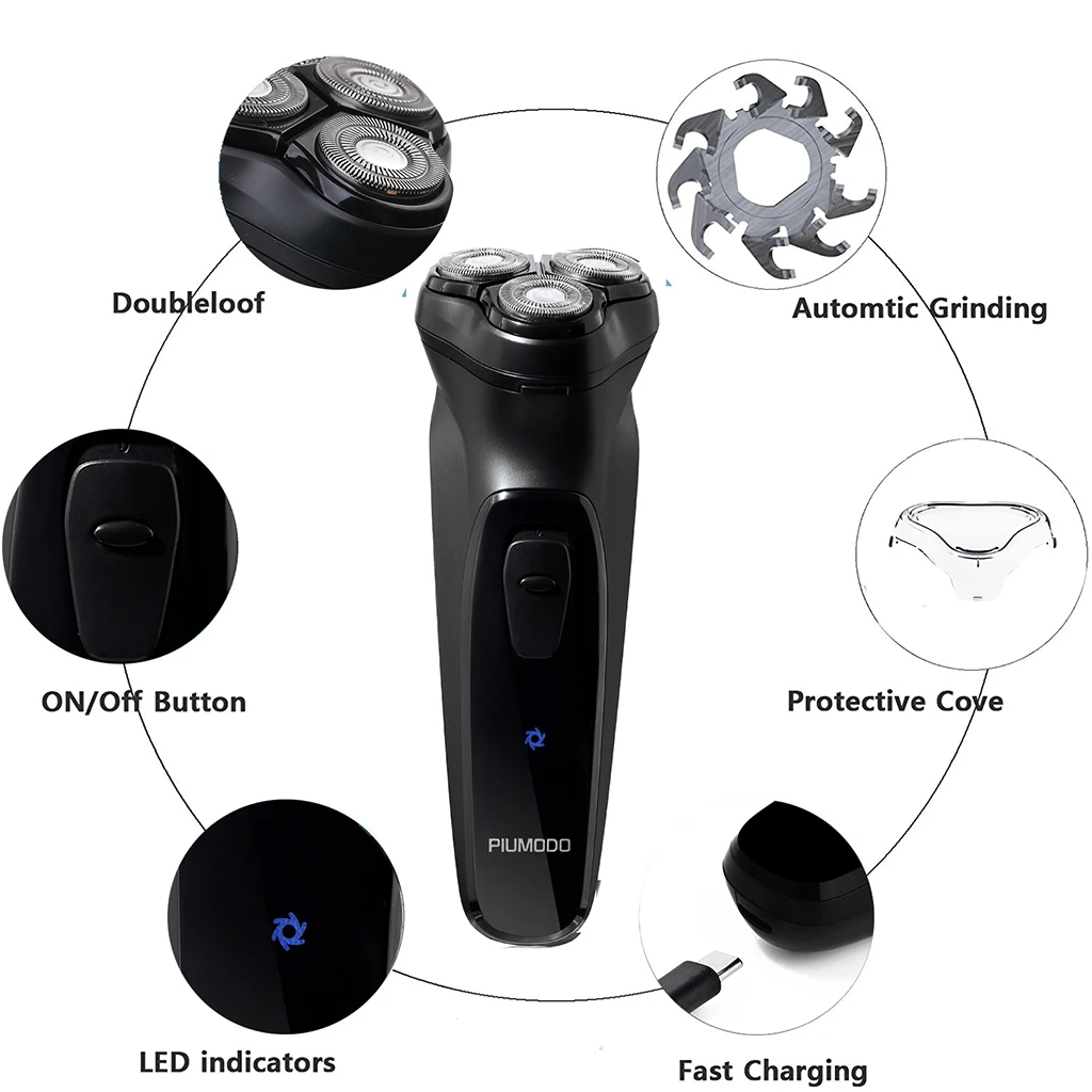 Electric Shaver Men Razor 3 Blades Portable Beard Trimmer Cutting Machine For Shaving Type-C USB Rechargeable
