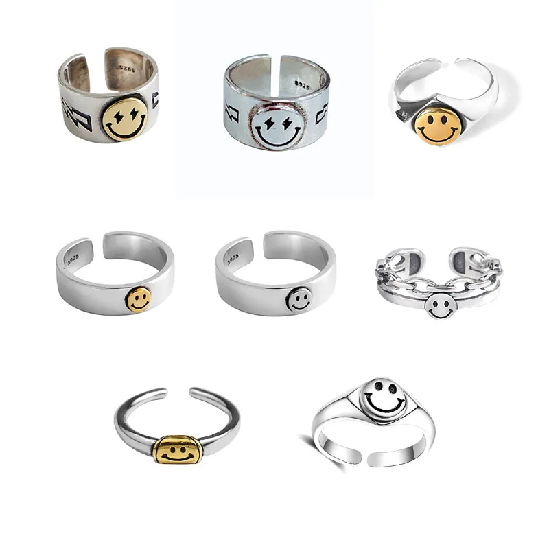 Emo Face Smile Punk Ring Hyperbole Hiphop Rock Jewelry Rings for Men Women Gothic Ring Retro Accessories Fashion Whole Sale Boho