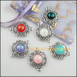 6 AB Shivering Resin Connectors Flower Mixed Charms Tibetan Silver 21.5x28mm