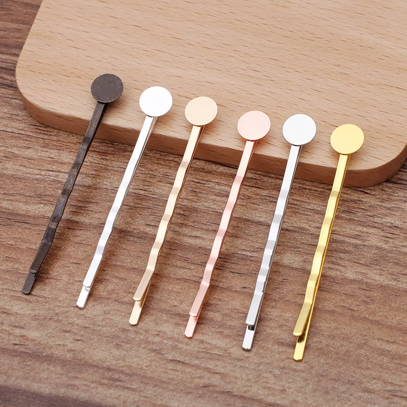 20PCS/lot Hair Pins Base 55MM Bobby Hair Clip with 6-8-10-12MM Flat Round Glue Pad for Diy Hairpins Jewelry Making