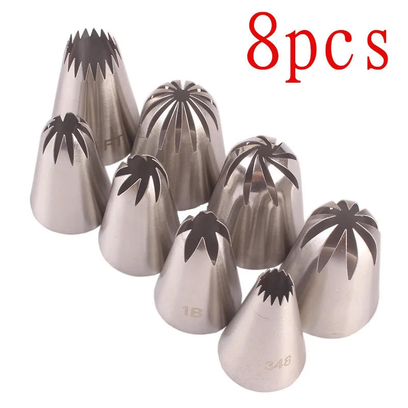 8pcs Large Metal Cookies Tip Sets  Cream Decoration Tips Set Pastry Tools Stainless Steel Piping Icing Nozzle Cupcake