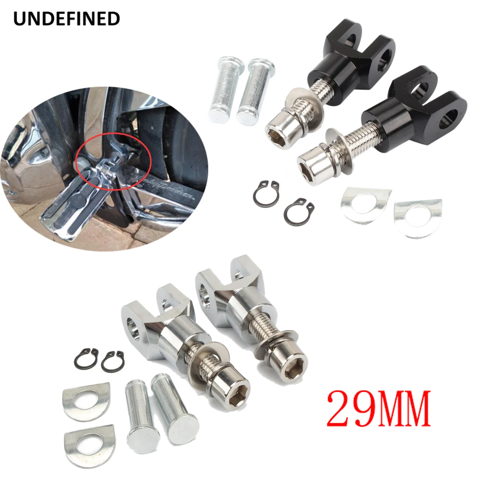 29mm Motorcycle Foot Peg Clevis Mount Kit Hardware Set Footrests Pegs CNC For Harley Honda Yamaha Suzuki Universal Black Chrome