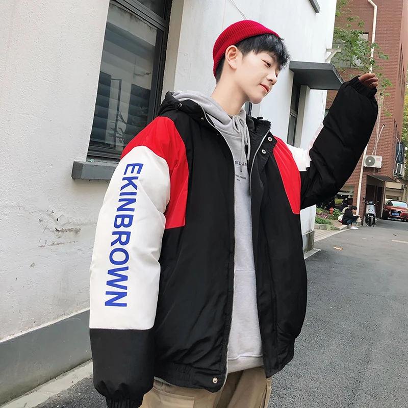 

Harbor wind winter new letter patchwork printing thickened Cashmere Cotton-padded clothes male loose casual Bread served coat