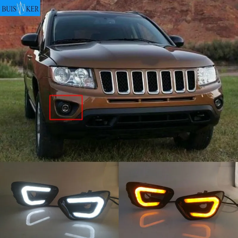 

2pcs Car LED Daytime DRL Running Light White+Yellow Side Turning Light Fog Lamp for Jeep Compass 2011 2012 2013 2014 2015 2016