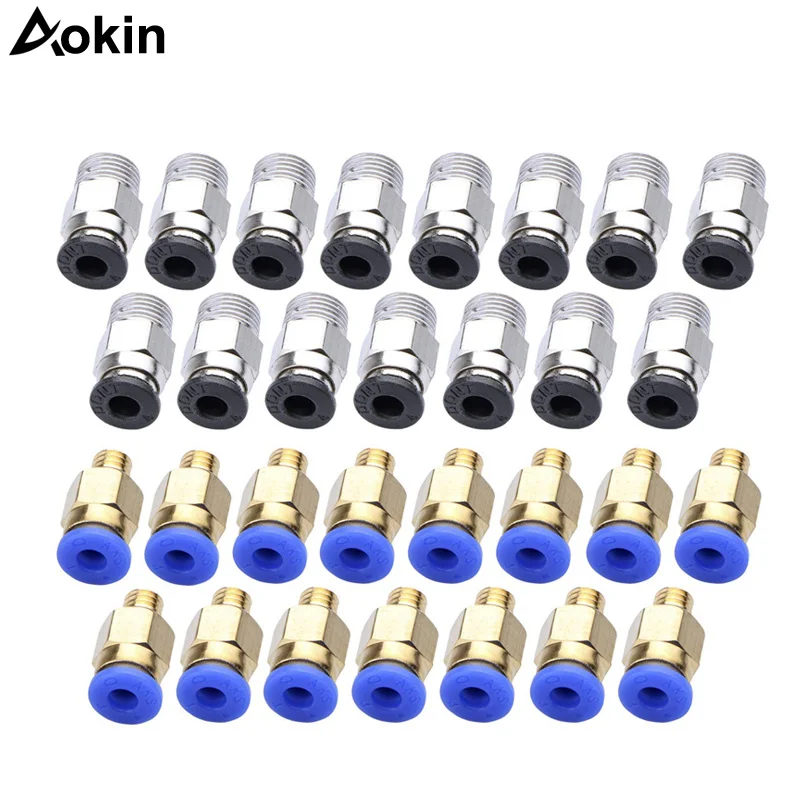 

Aokin 30pcs/lot PC4-M10 Straight Pneumatic Fitting Push to Connect + PC4-M6 Quick in Fitting for 3D Printer Bowden Extruder