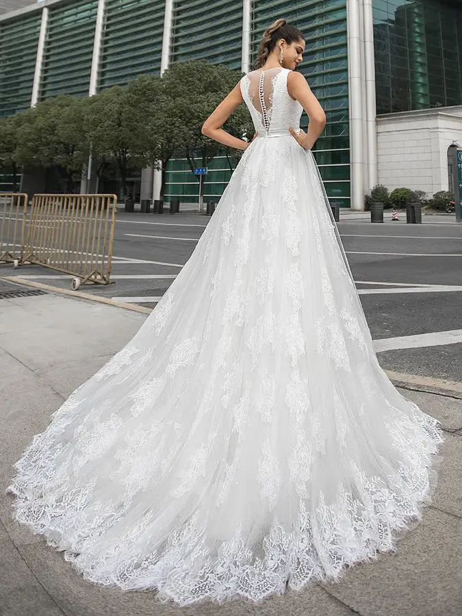 Robe de mariée élégante en dentelle avec nœud papillon, col transparent, ceinture à nœud papillon, robe Boho Brdial, robe sexy vintage, 2025