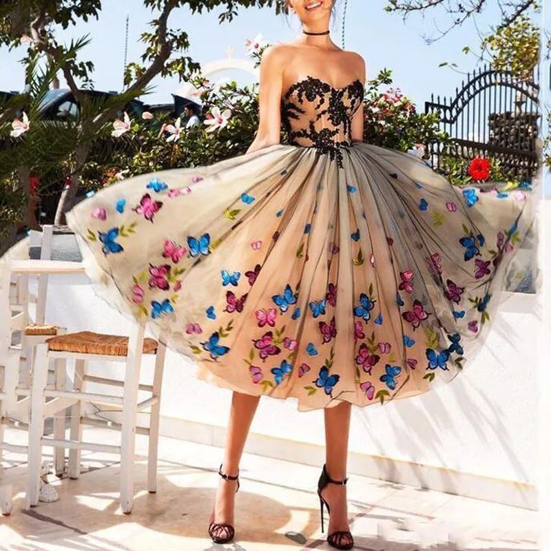 Sexy Ball Gowns Prom Dress Short  Butterfly Tulle Short Homecoming Dresses Knee-Length Junior Cocktail Party Gowns Custom Made