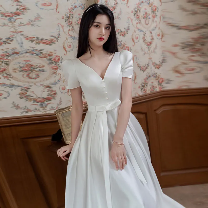 Novo Estilo de Vestidos de Noiva Com Decote Em V Mangas Curtas Свадебное платье Robe De Soirée De Mariage vestido de Noiva Vestido de noiva