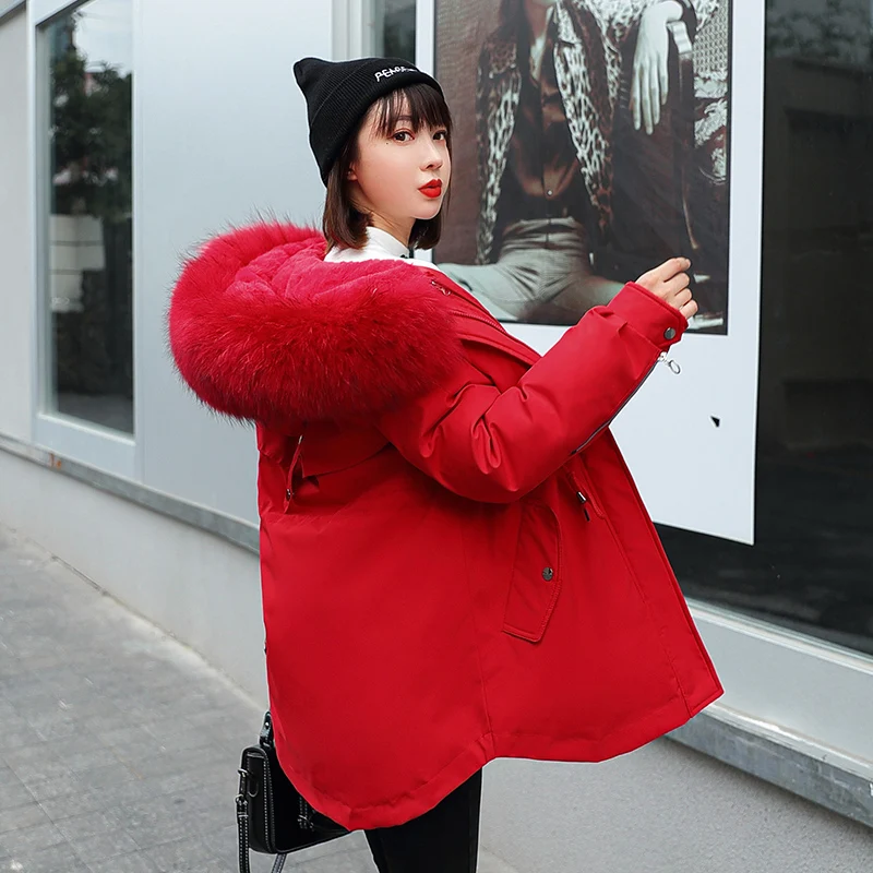 Solid Long Woman Parkas Hooded Wool Liner Women's Winter Jackets Plus Size With Fur Collar Loose Casual Thick Female Cold Coat