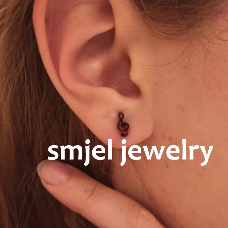 Multiple Black Stainless Steel Stud Earrings for Women Men Fashion Spacecraft Scissors Eiffel Star Moon Earings Piercing Jewelry