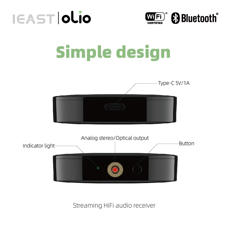 IEAST Olio WiFi 2.4G/5G e ricevitore Bluetooth 5.0 Wireless Auido Multiroom Airplay 2 Streamer musicale all\'interno del collegamento di marea