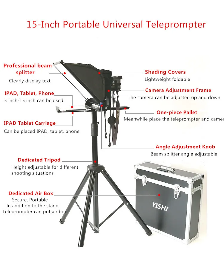 YISHI 15 بوصة قابلة للطي النسخة المحمولة من الهاتف المحمول اللوحي باد أخبار مقابلة لايف خطاب الملقن