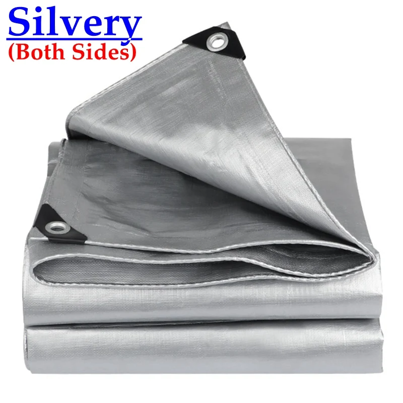 0.32mm 2 Sides Silvery PE Tarpaulin Garden Cover Rainproof Cloth Camping Tent Awnings Waterproof Sun Shade Net Plants Cover